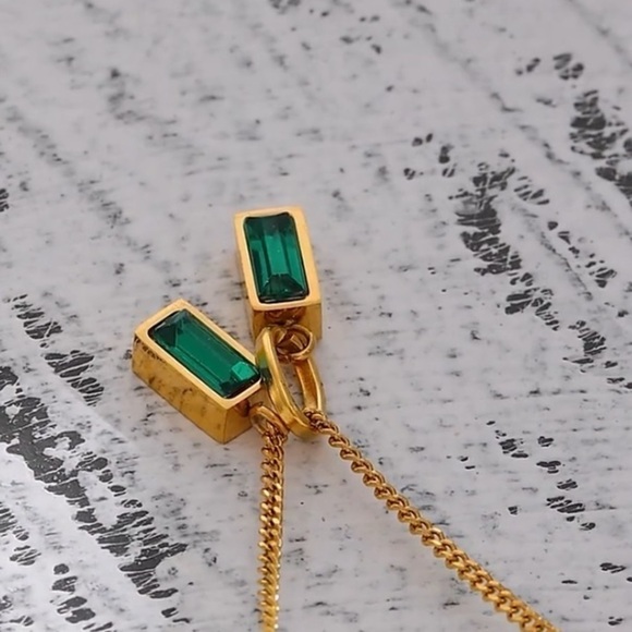 ❗️restocked❗️new Emerald Green Gemstone 18K Gold Plated Necklace - Picture 12 of 16